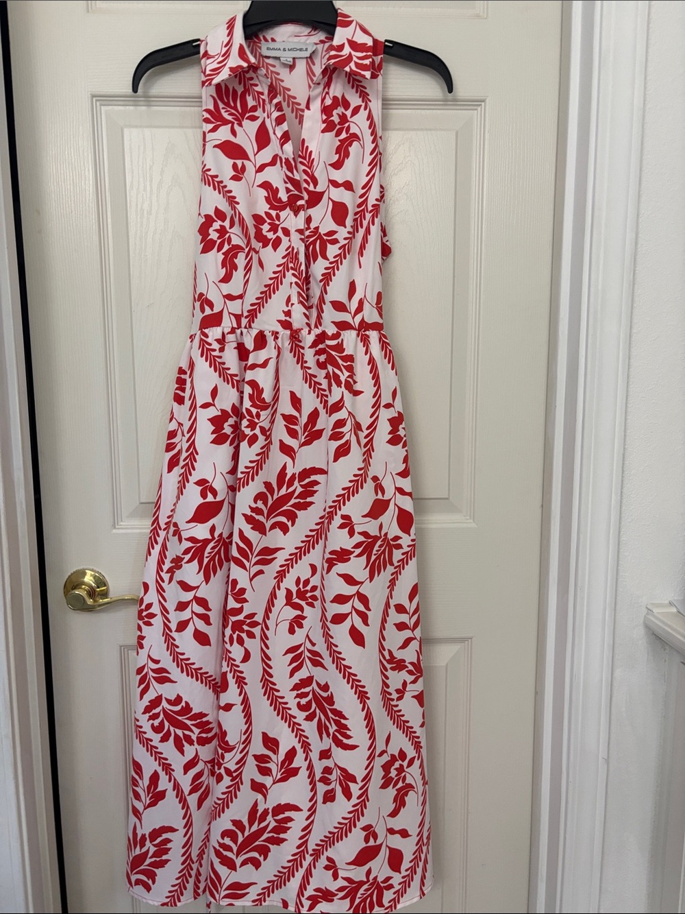 Emma & Michele White Maxi Dress with Red Leaf Print